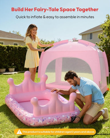 QPAU Kids Air Mattress with Tent and Fast Pump, for Ages 3+ Girls Princess