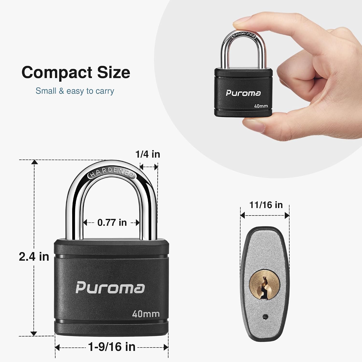 Puroma 2 Keyed Padlock with 3 Keys 7/8" School Locker Lock Gate 40mm Black