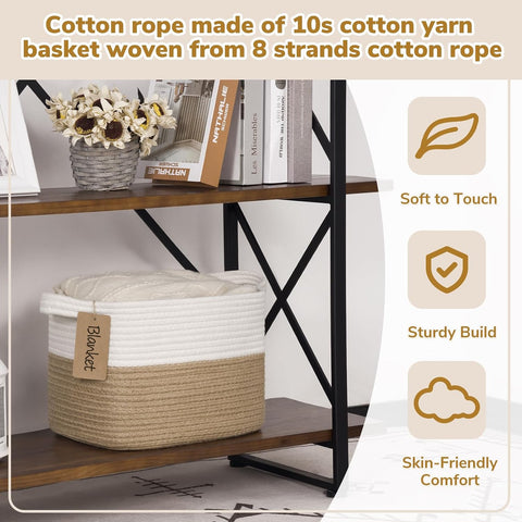 Goodpick Woven Rope Storage Basket for Shelves, Rectangle, Jute