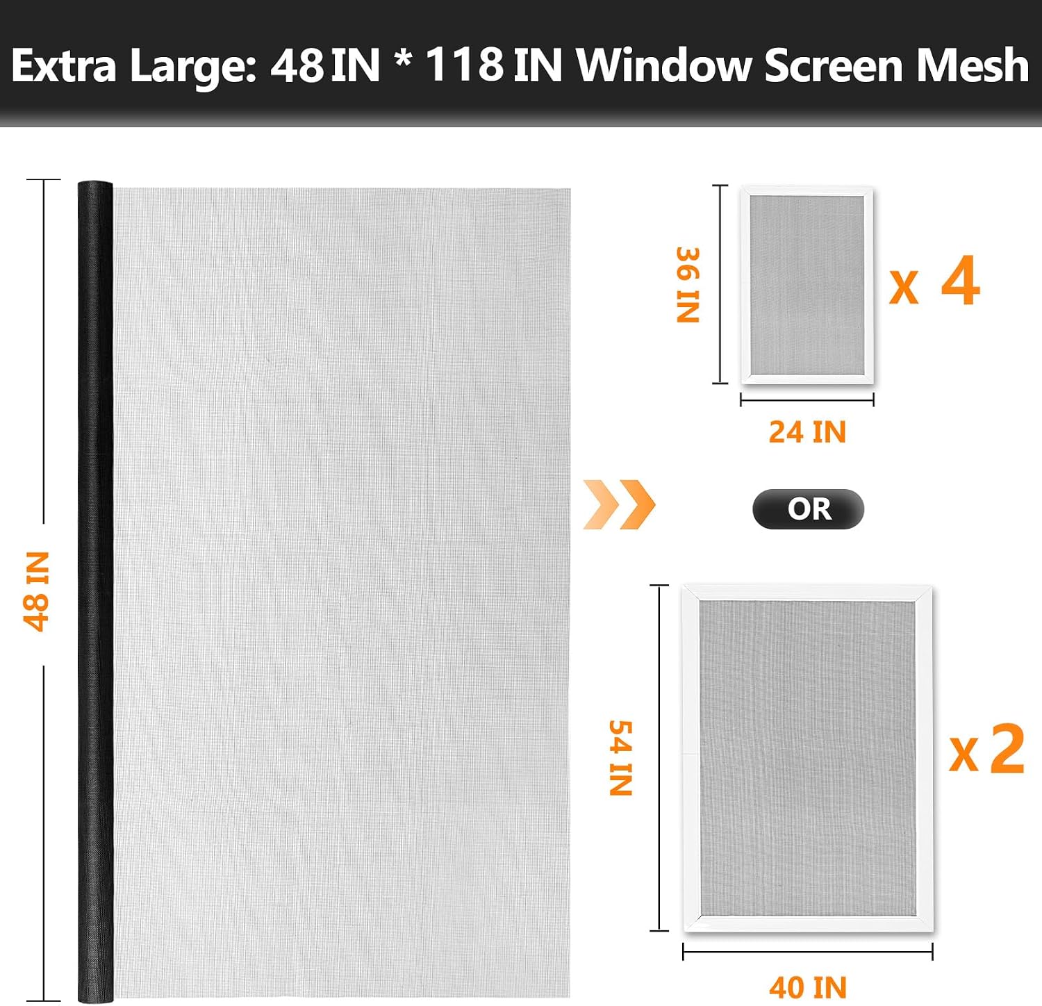 Secopad Window Screen and Screen Door Mesh Repair Kit, Black, 48in x 118in