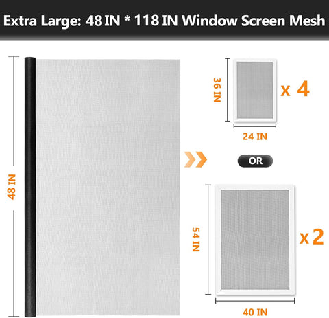 Secopad Window Screen and Screen Door Mesh Repair Kit, Black, 48in x 118in