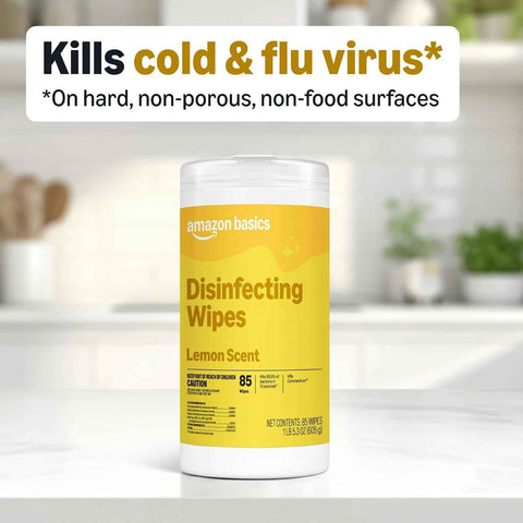 Amazon Basics Disinfecting Wipes, Lemon Scent, for Sanitizing, Cleaning & Deodorizing, 255 Count (3 Packs of 85), Packaging May Vary