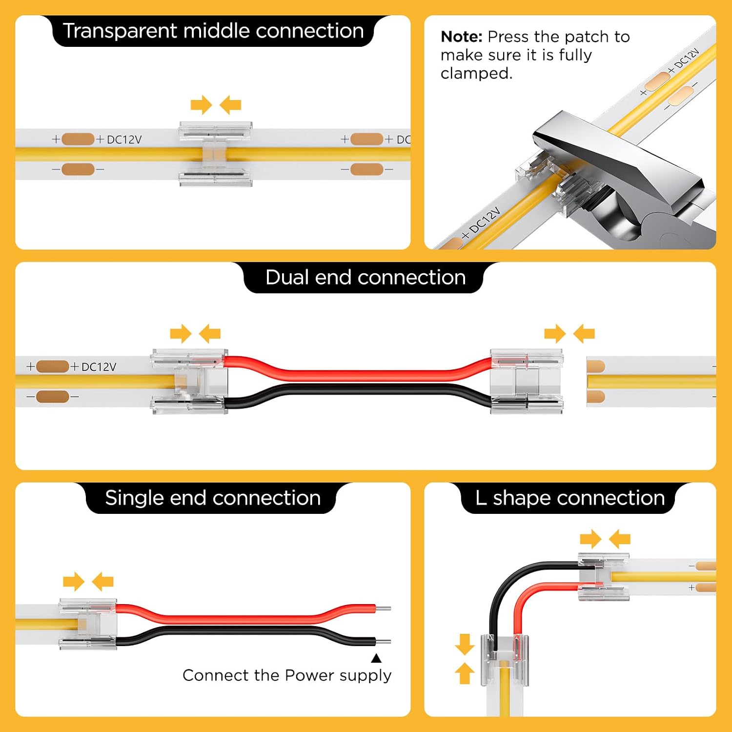 20 Pack COB 0.31in(8mm) 2 pin Transparent Connector, 6.6FT(200cm) Long 20AWG Extension Wires for Non-Wired Gapless Solderless
