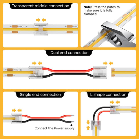 20 Pack COB 0.31in(8mm) 2 pin Transparent Connector, 6.6FT(200cm) Long 20AWG Extension Wires for Non-Wired Gapless Solderless