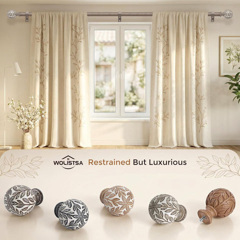Curtain Rod 36-91 Inch, Boho Wood 1 Inch Curtain Rods for Windows