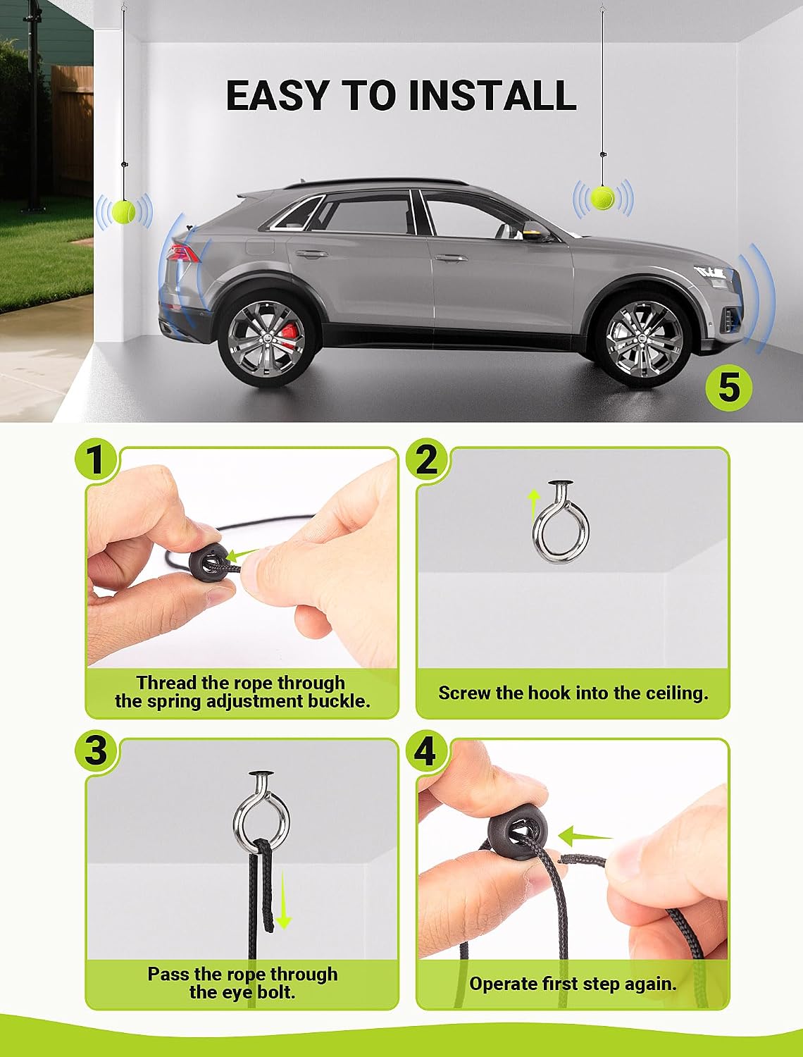 SARDVISA Garage Tennis Ball Parking Aid, Non-Elastic String Parking Guide
