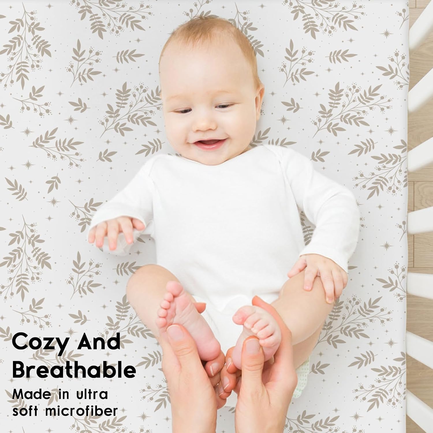 Yoofoss 2-Pack Baby Crib Sheets for Boys Girls 52x28 (Brown+Leaf)