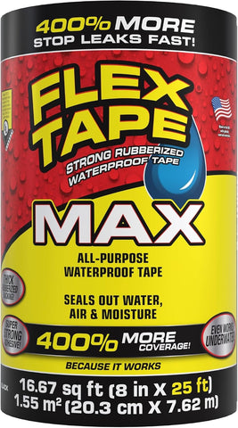 Flex Tape Strong Rubberized Waterproof Tape, Black, 8 in x 25 ft, 1-Pack