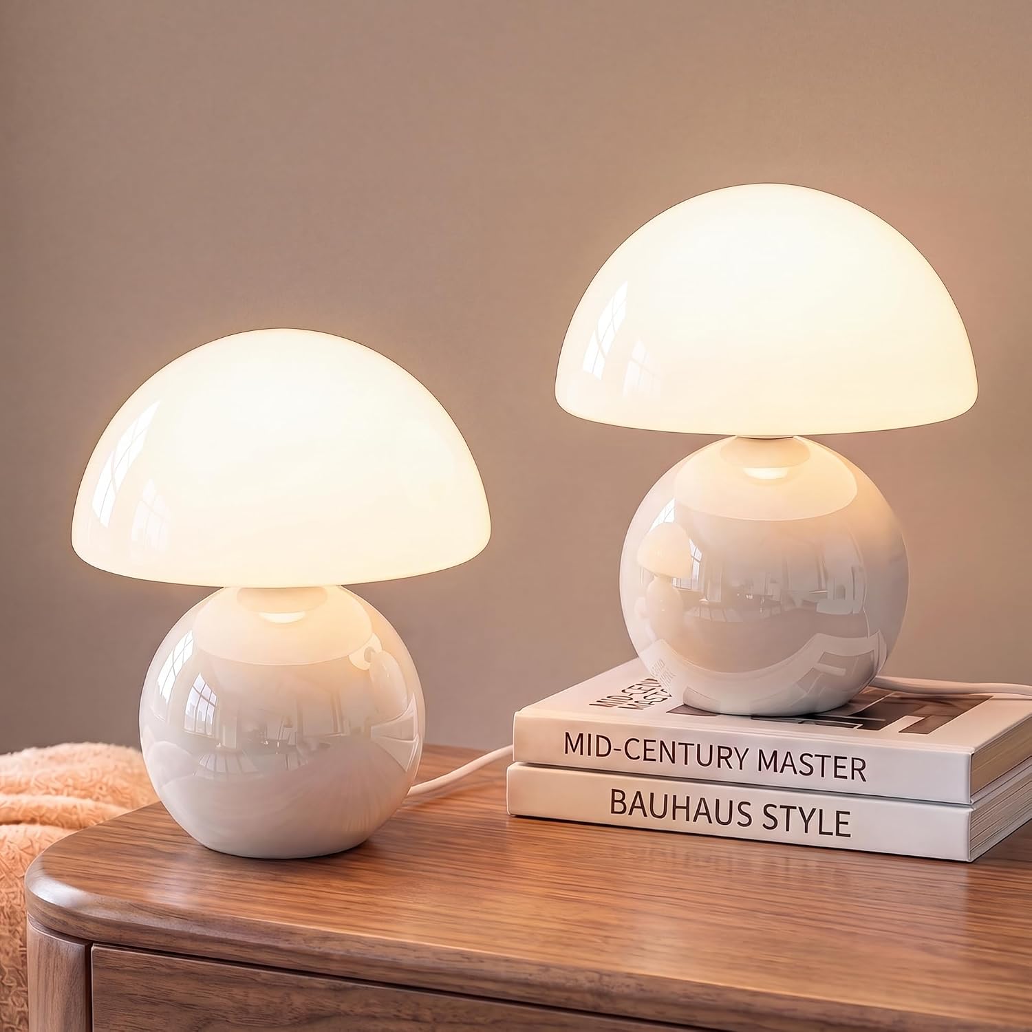 Dawnwake Mushroom Lamp Table Lamps Set of 2 for Bedroom Living Room,White