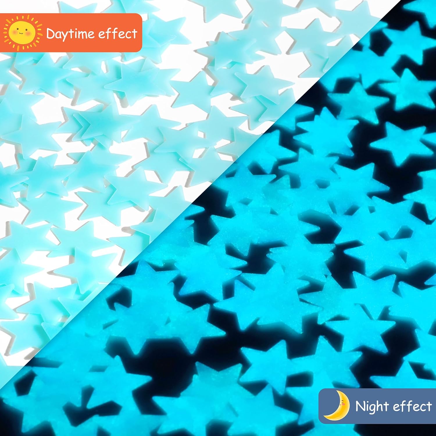 AM AMAONM 100pcs Glow in The Dark Luminous Stars Fluorescent Noctilucent Plastic Wall Stickers Murals Decals for Home Art Decor Nursery Ceiling Wall Decorate Kids Babys Bedroom Room Blue