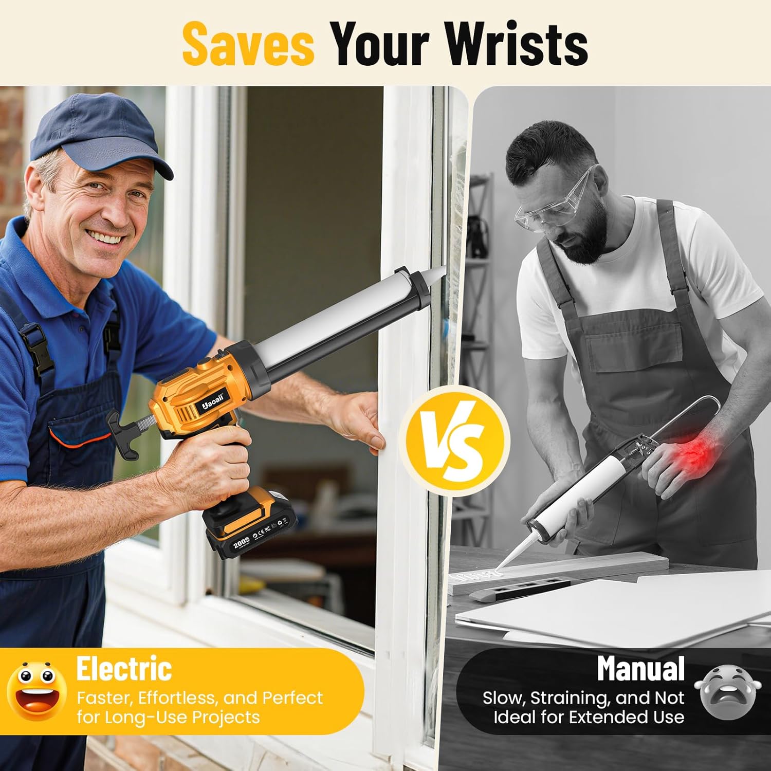 Electric Caulking Gun, Cordless Caulk Gun with 2x 2.0Ah Batteries