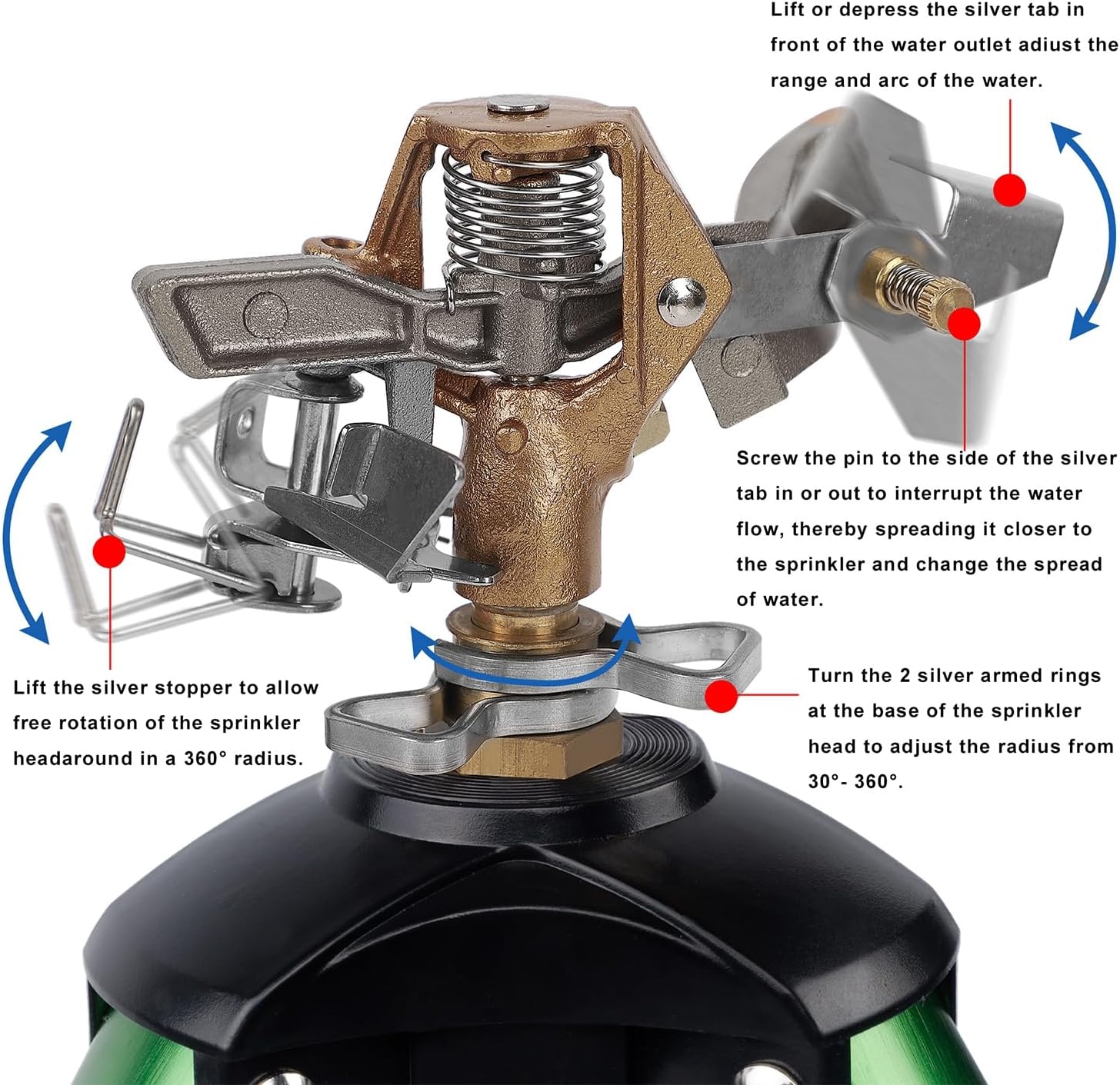 Biswing Impact Sprinkler Head on Tripod Base, Heavy Duty Lawn Sprinklers, 360 Degree Large Area Irrigation, Metal Sprinkler Nozzle & Solid Alloy Metal Extension Legs Flip Locks, 1 Pack