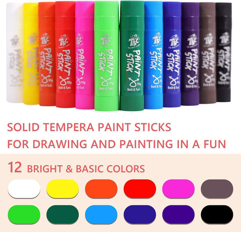 TBC The Best Crafts Paint Sticks for Kids Ages 2-8, 12 Classic Colors