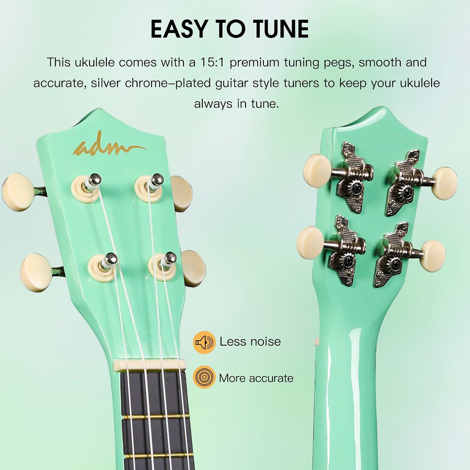 ADM Ukulele for Beginners Hawaiian Wood Ukelele Kit for Kids Adult Student Starter Professional Ukalelee Pack Bundle with Free Lessons Gig Bag Strap Nylon String Tuner (Cyan Green, 21 Inch)