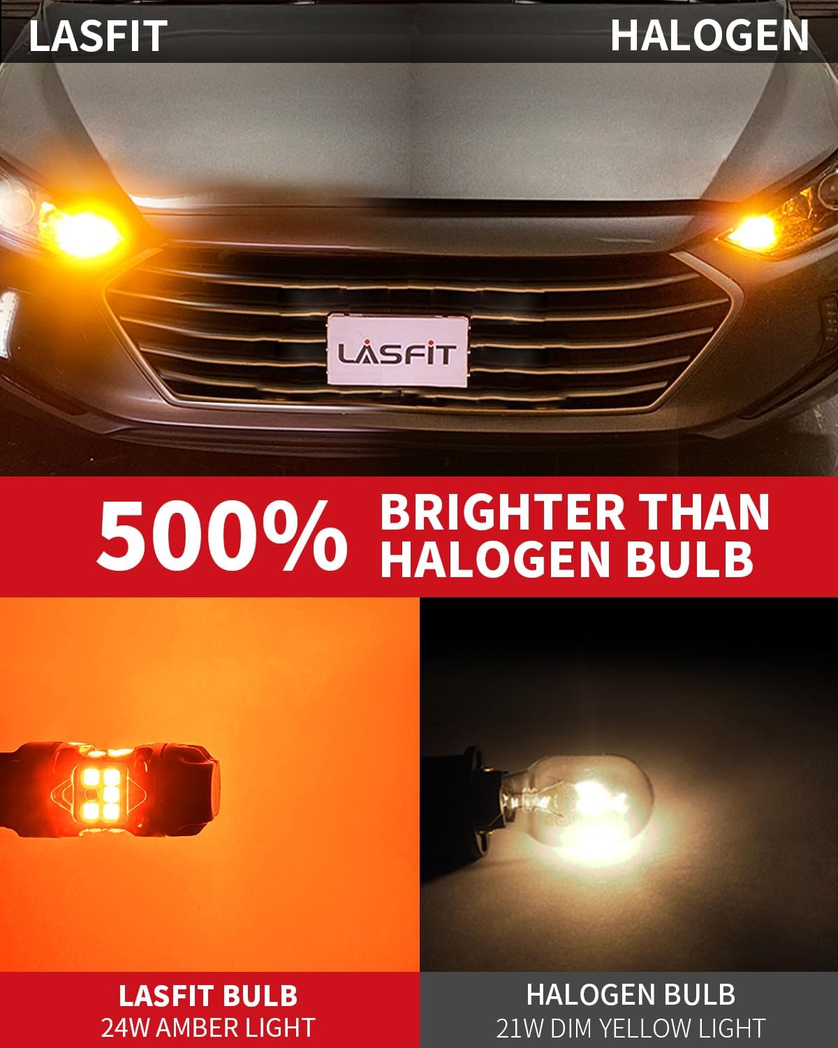 LASFIT T3 1157 LED Bulb Amber Built In Resistor Yellow Turn Signal CANBUS Error Free 500% Bright Blinker 1157A 1157NA 2057 2357 2357A 7528 1034 BAY15D Front DRL Parking Light Anti Hyper Flash(2pcs)