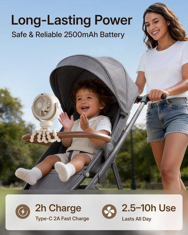 SWEETFULL Portable Stroller Fan, Pinch-Proof Baby Fan - Cream