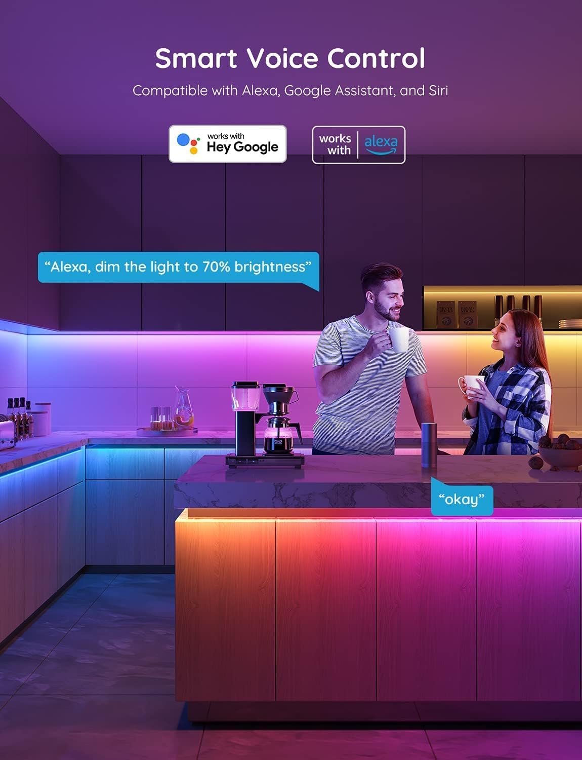Govee 65.6ft RGBIC LED Strip Lights, Work with Alexa and Google Assistant