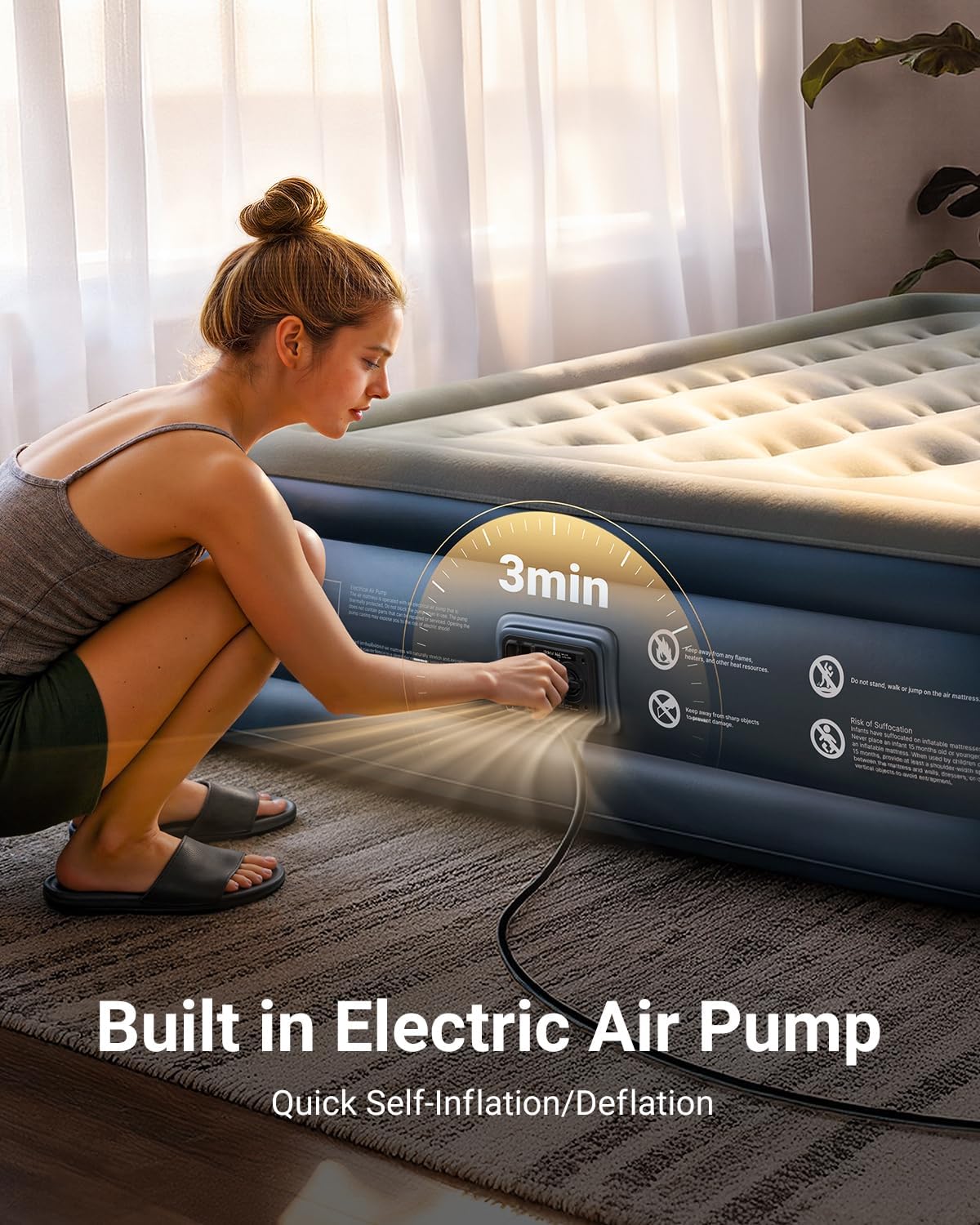 iDOO Queen Air Mattress with Built in Pump, 18" Raised Blow up Bed