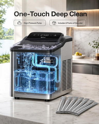 Typhur Nugget Ice Maker Countertop, One-Touch Deep Cleaning, Arctic Silver