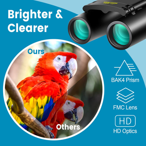WRNRN 12X25 Mini Pocket Binoculars Compact, Small Lightweight Foldable for Adults Kids Bird Watching, Travel, Opera Concert, Hiking, Cruise, Football Game Green
