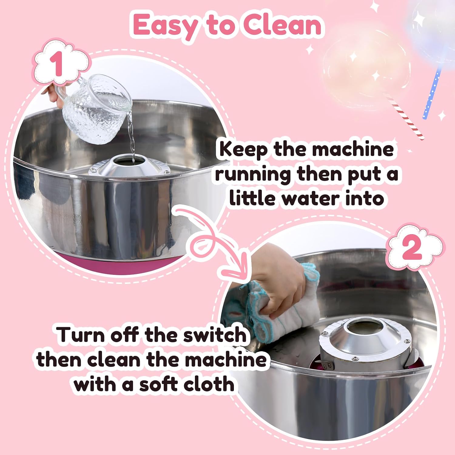Cotton Candy Machine Commercial, Upgraded 1000W Efficiently Cotton Candy Maker with Stainless Steel Bowl, Bowl Cover, Sugar Scoop, Easy & Safe to Use, Candy Floss Maker for Home, Party, Festival