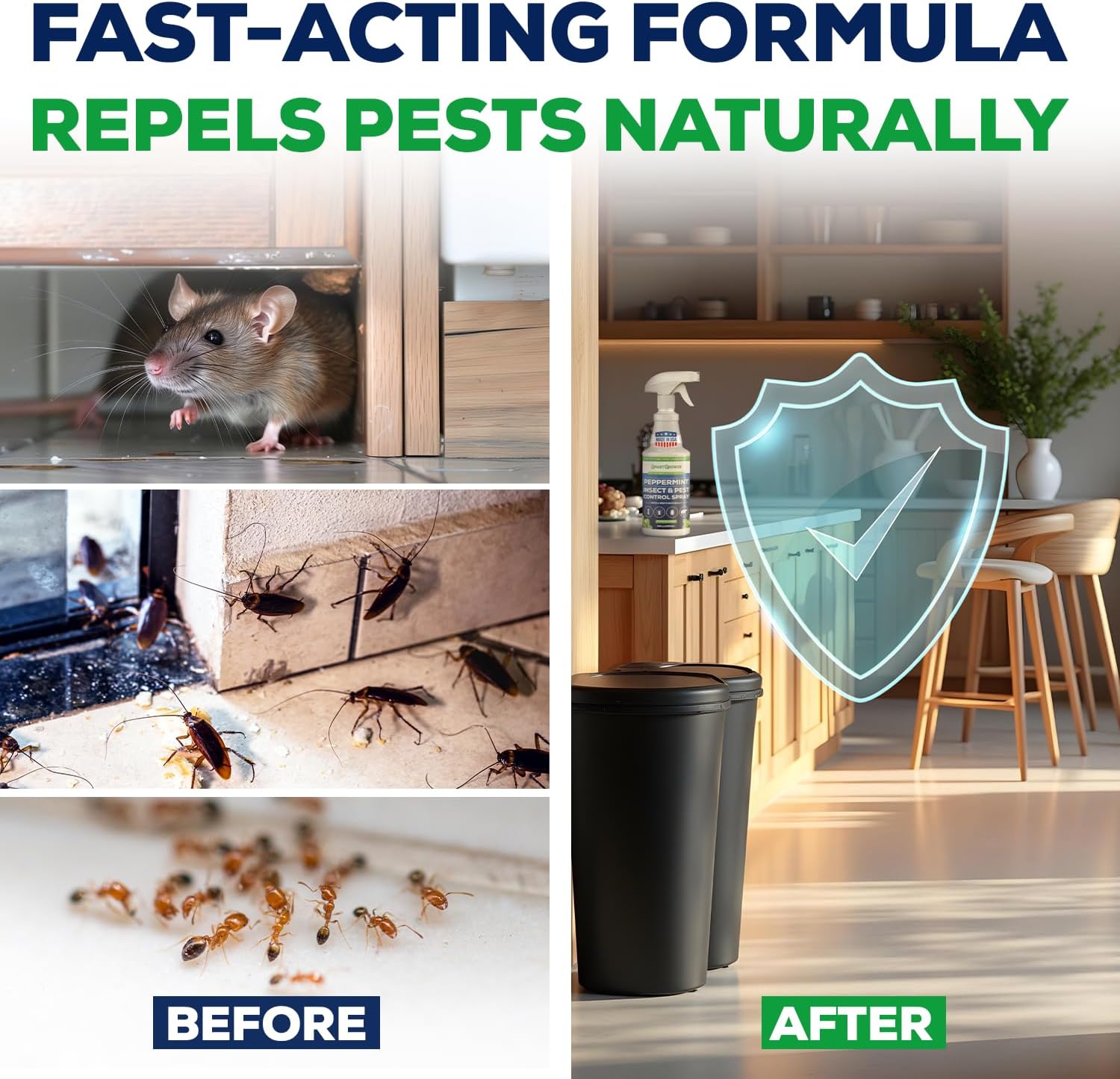 Peppermint Oil Spray for Rodents, Insects, Pest Control. Ready to Use 16oz