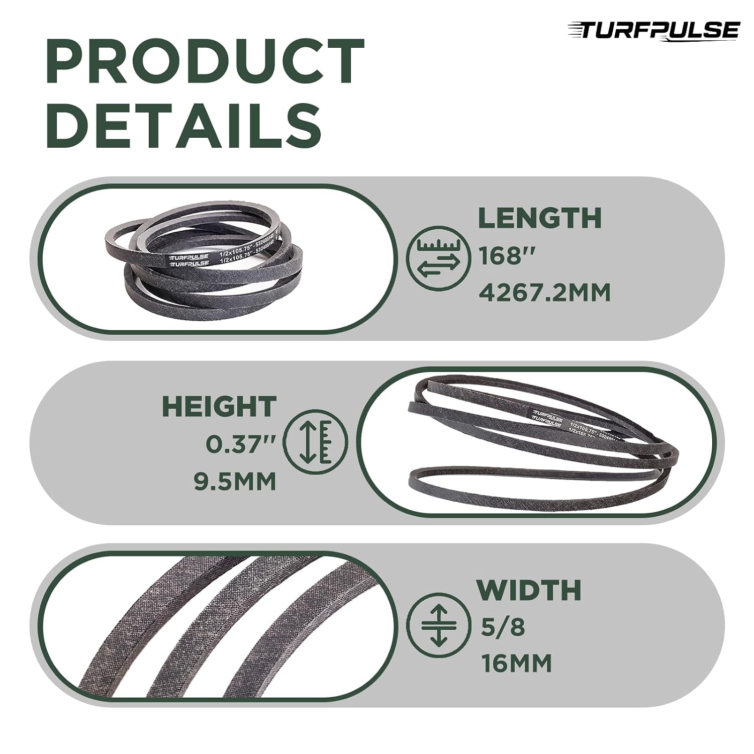 Lawn Mower Deck Belt Replace 041-1650-00 for Bad Boy, 5/8" x 168"