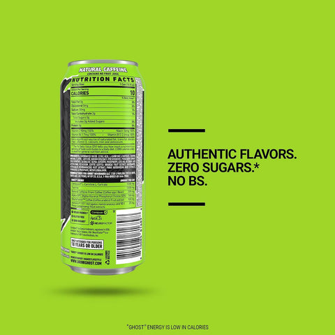 GHOST Energy Drink, Zero Sugars, 12-Pack, Electric Limeade, 16oz