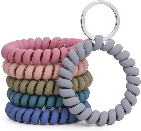 LGEGE 6PCS Stretchable Wristband Wristlet Keychain Wrist Key Chain Wristlet,Spring Flexible Spiral Wrist Coil ​Wrist Key Holder Key Ring for Sauna Gym Pool ID Badge and Outdoor Sports