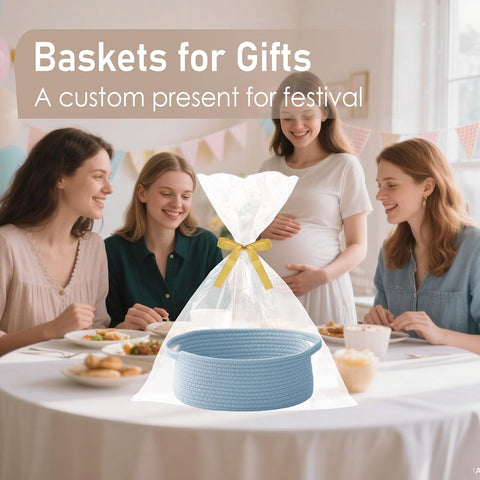 JMvicyroam Small Woven Basket, Empty Gift Basket, Blue/1 Pack