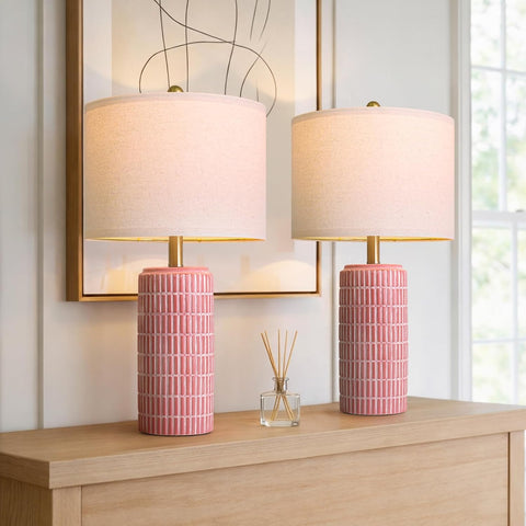 PoKat 23" Ceramic Table Lamps for Living Room, Farmhouse Bedside Lamps Set of 2 for Bedroom, Rustic Nightstand Lamps for Office Sideboard Entryway Hallway Decor Gifts (Matte Red)