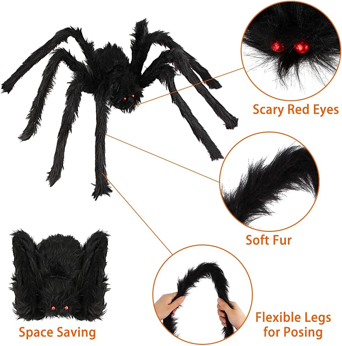 Halloween Decorations Outdoor Spider Decor: 4 Pack Gaint Scary Fake Spiders