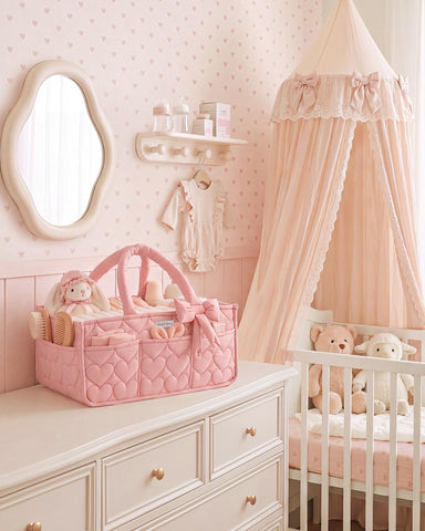 Blissful Diary Baby Diaper Caddy Organizer, Heart-Quilted, Light Pink