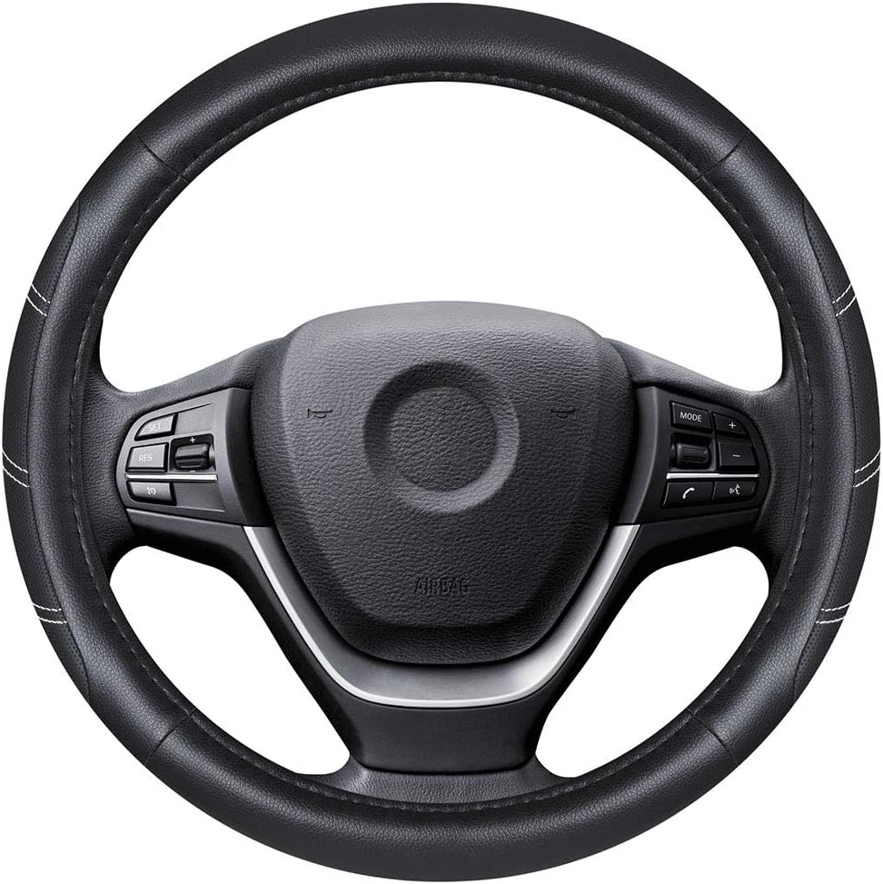 Elantrip Leather Steering Wheel Cover 15 1/2 to 16 inch Universal Large Soft Grip Breathable for Car Truck SUV Jeep Anti Slip Black