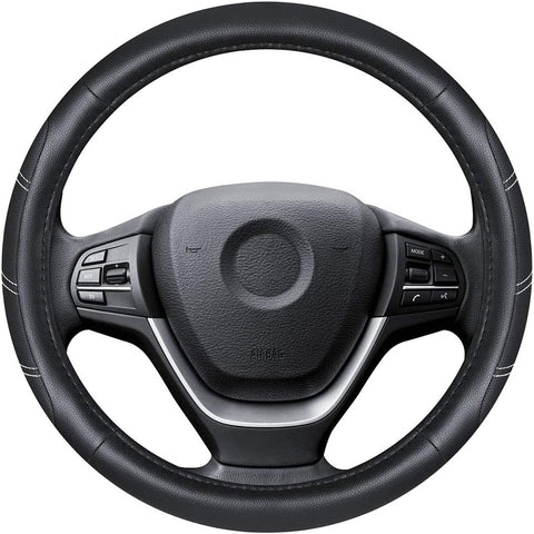 Elantrip Leather Steering Wheel Cover 15 1/2 to 16 inch Universal Large Soft Grip Breathable for Car Truck SUV Jeep Anti Slip Black