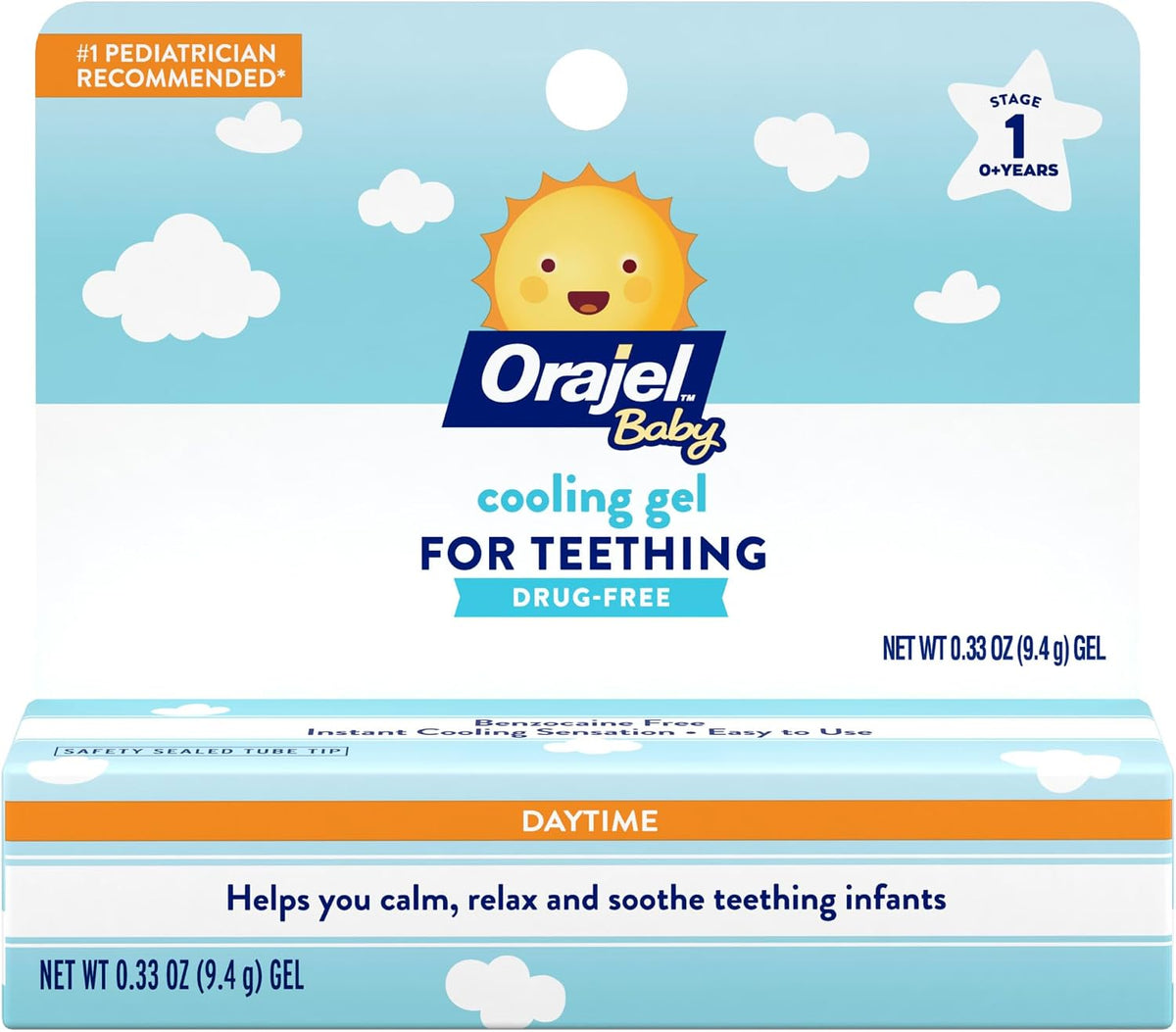 Orajel Baby Daytime Cooling Gel for Teething, Drug-Free, 0.33 Oz