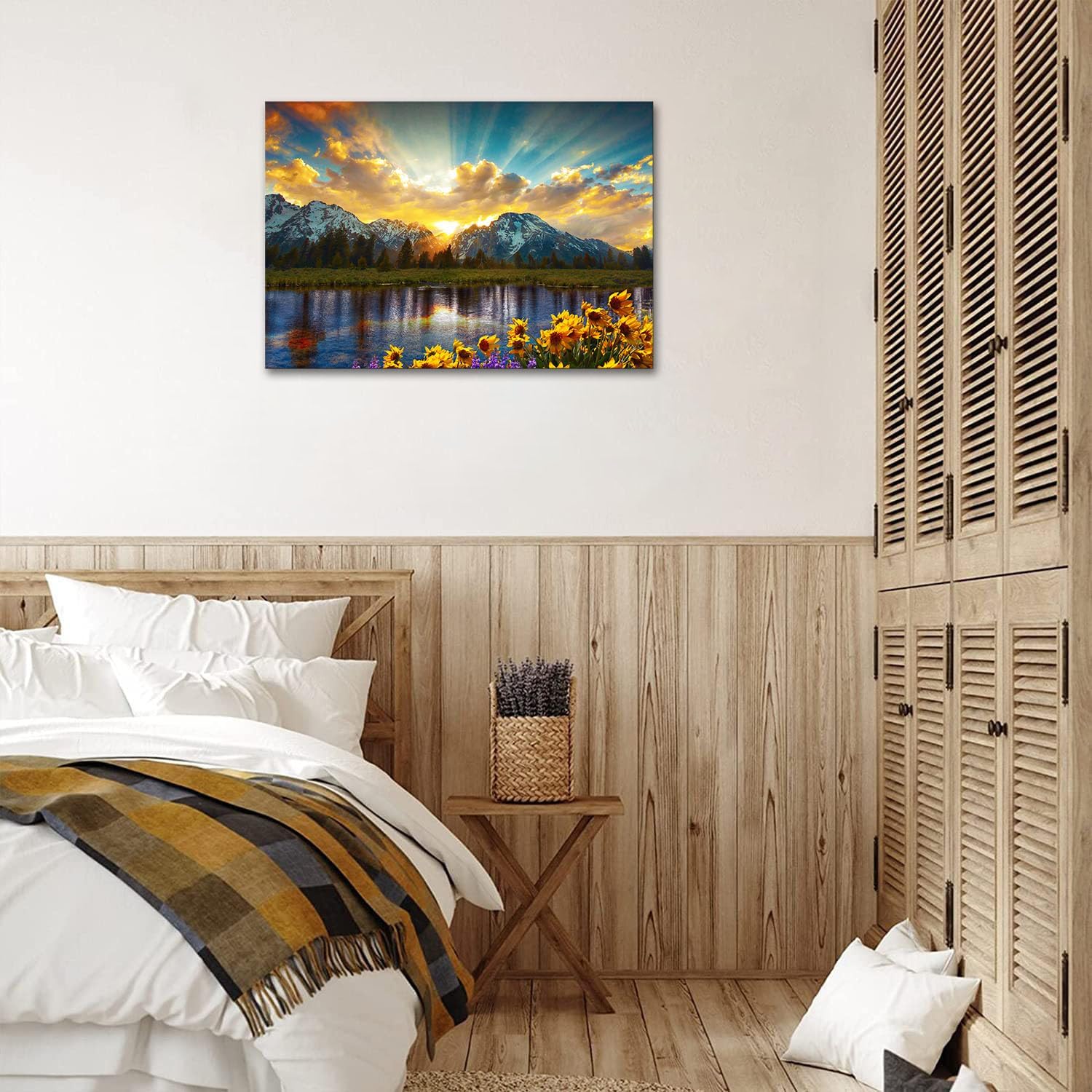 SKASNFAI Grand Teton National Park Wall Art Sunflower Landscape Canvas Mountain Artwork Landscape Print for Living Room Framed (20x30 inch)