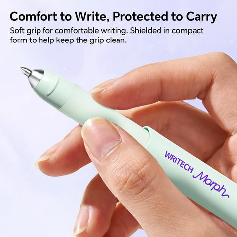 WRITECH Gel Pens Medium Point: Morph 0.7mm Black Ink Mini to Full Size Soft Grip Portable Extendable Pocket Pen Set with 2 Pens and 2 Refills