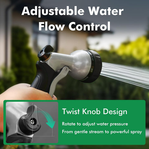 RESTMO Garden Hose Nozzle, Heavy Duty Metal Water Nozzle with 7 Adjustable Spray Patterns, High Pressure Hand Sprayer with Flow Control, for Watering Plants & Lawns, Washing Cars & Pets, Black