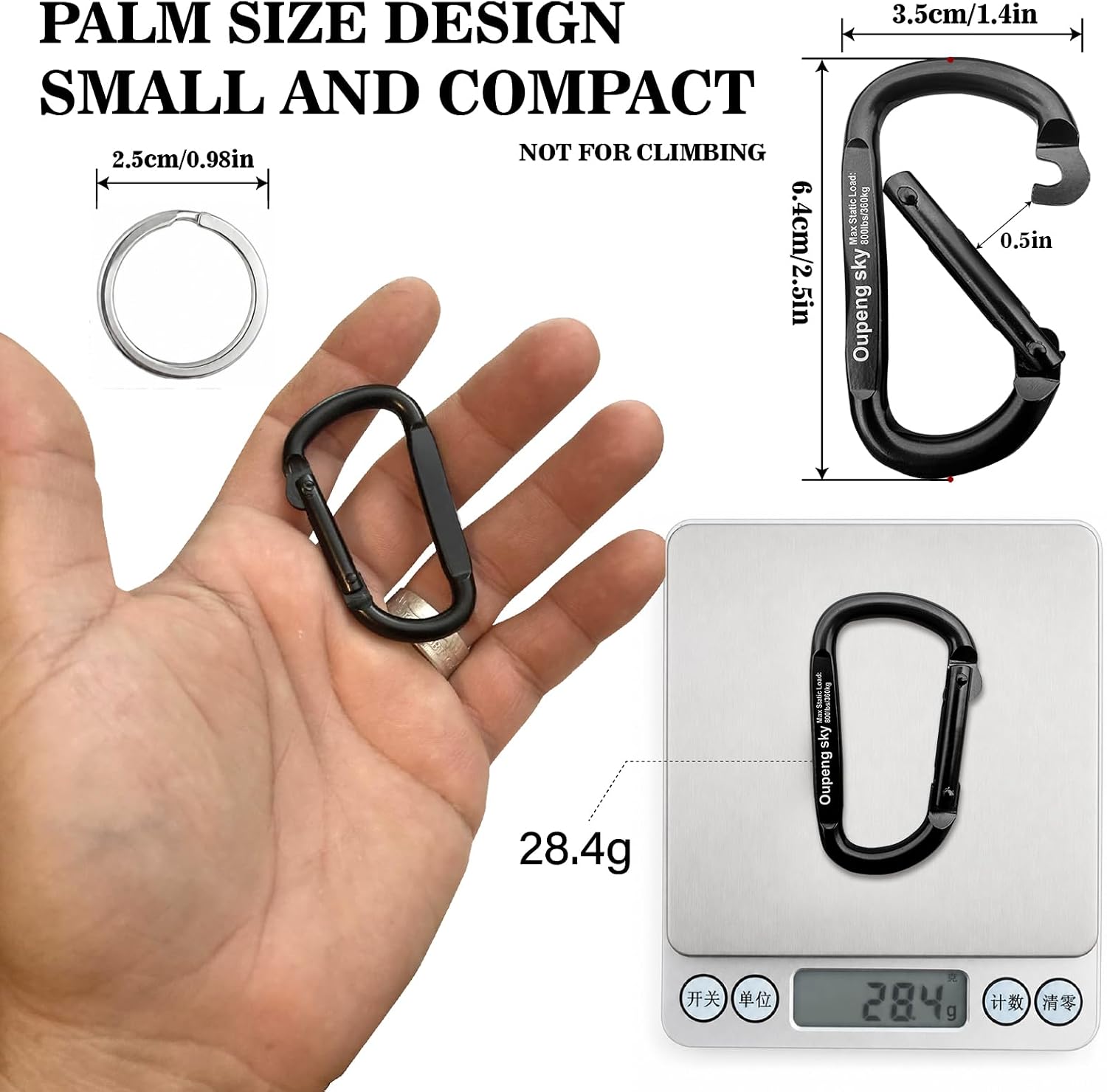 Carabiner Clip - Heavy Duty Carabiners,Carabeaner D Ring Shape,Small 2.5" 800lbs,Large 3" 13KN (2922 lbs),Key Chain Clip Hook for Camping, Hiking,Backpacking or Other Outdoor Activities.