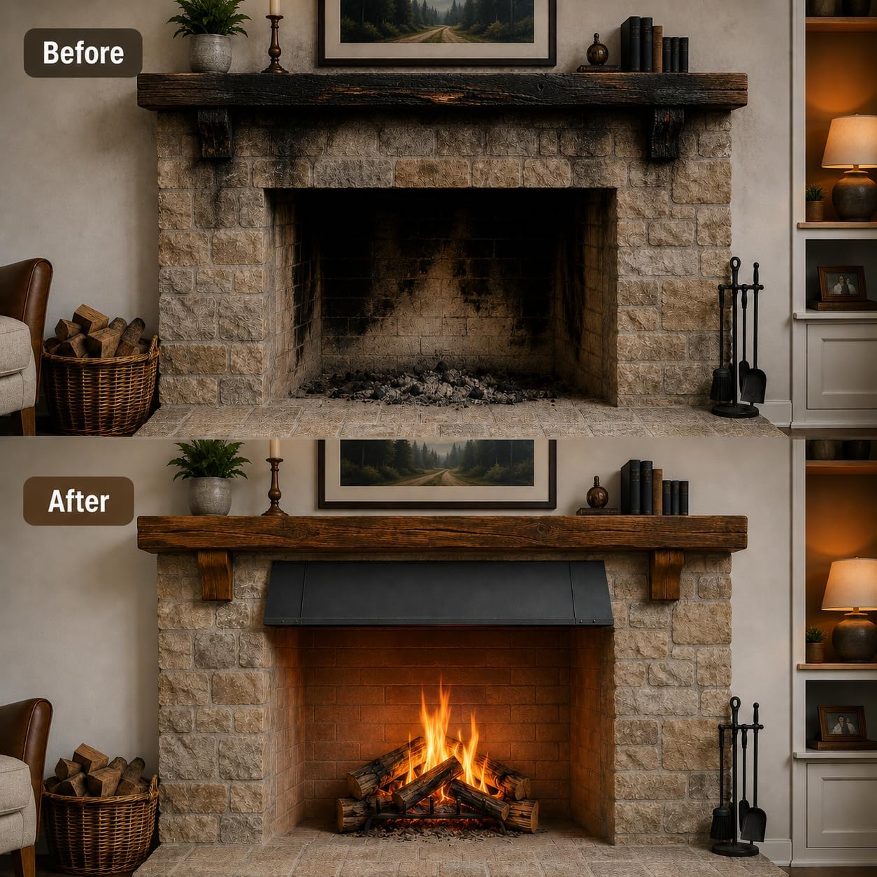 FEBTECH - 28.5" to 48" Adjustable Fireplace Hood Heat Deflector | 4" W