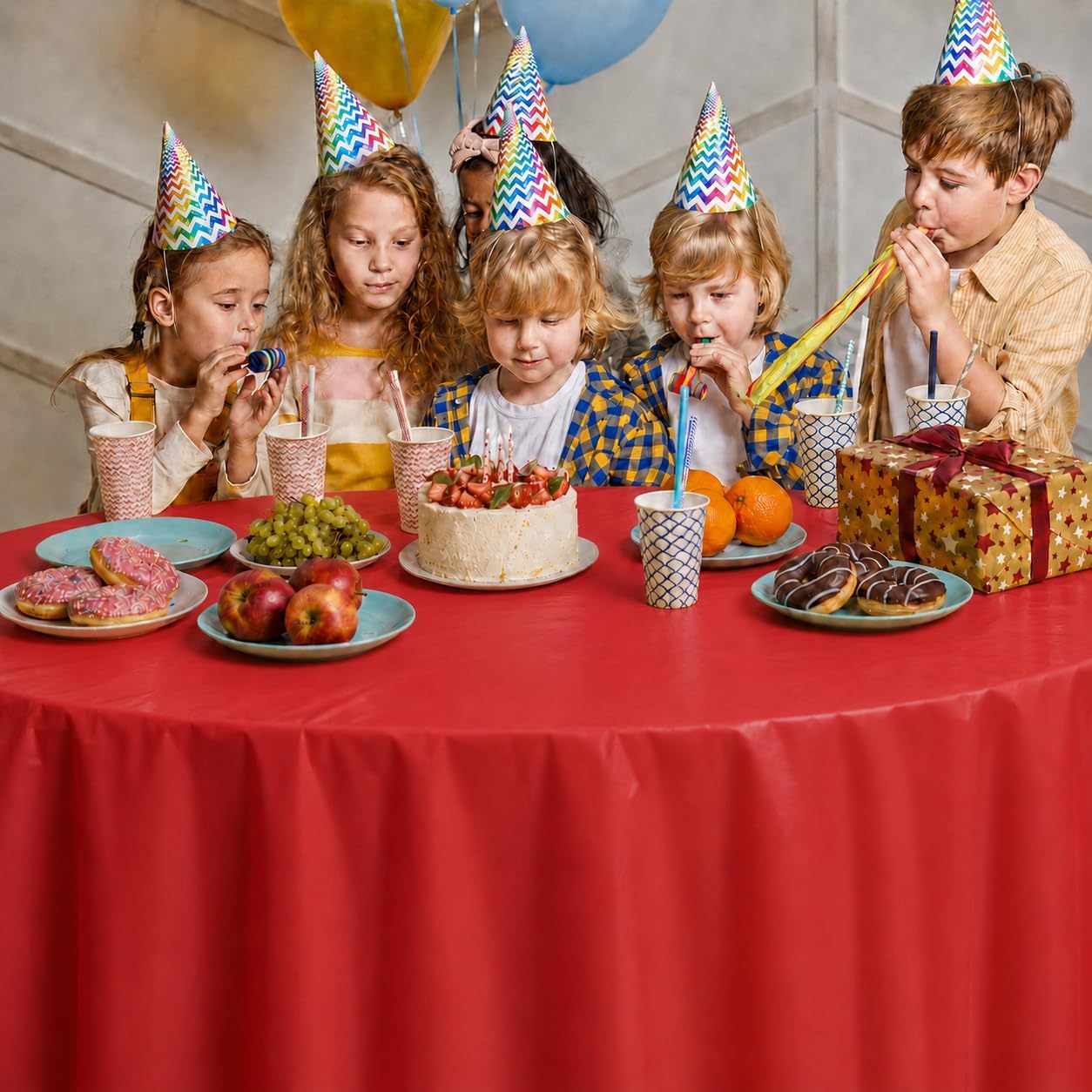 Party Dimensions Red Disposable Plastic Tablecloth, Round, 84", 12 Pack