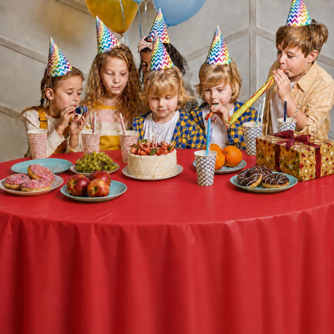 Party Dimensions Red Disposable Plastic Tablecloth, Round, 84", 12 Pack