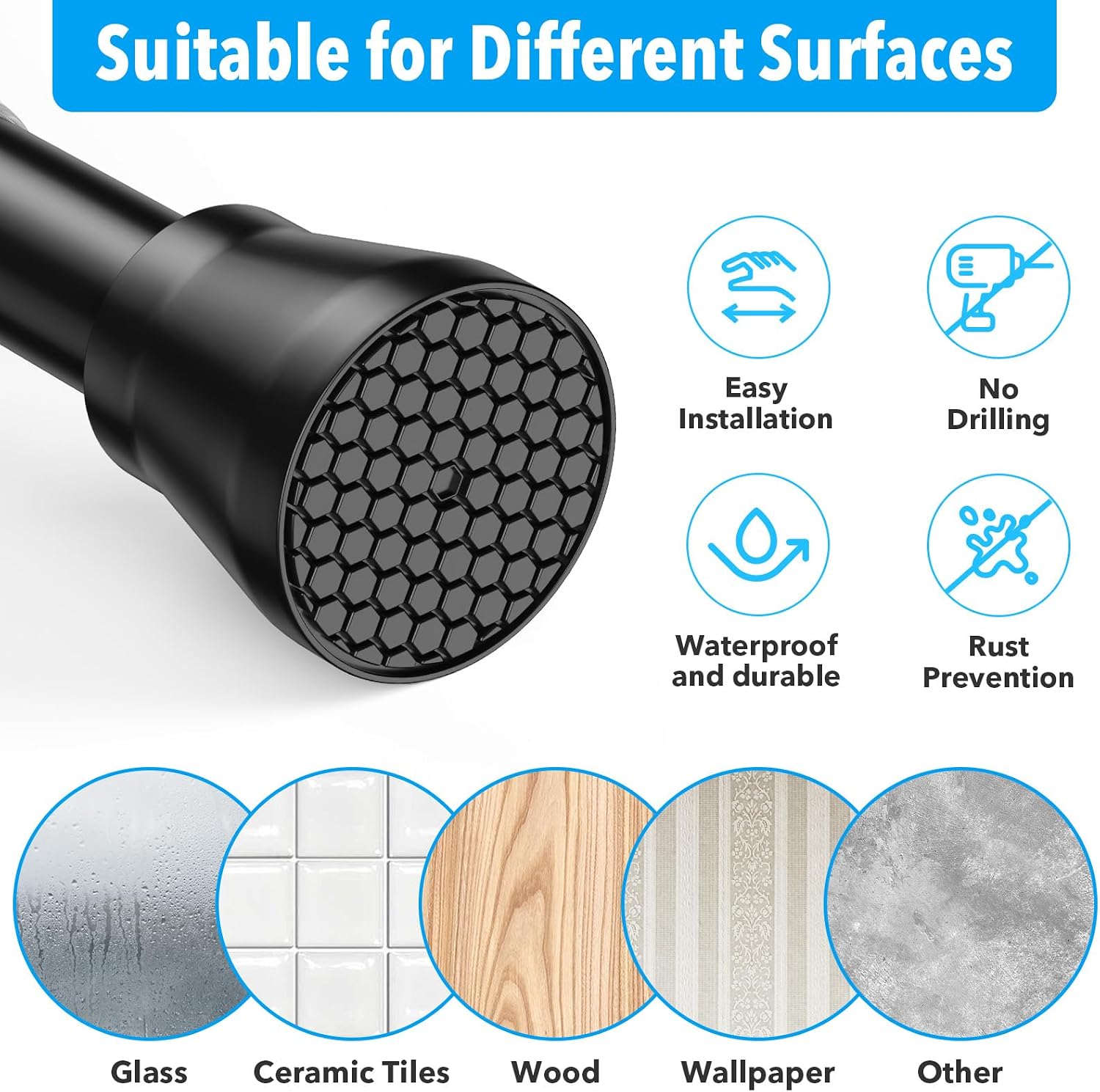 Tension Curtain Rod 40 to 73 inches 1PCS,Shower Curtain Rods No Drilling