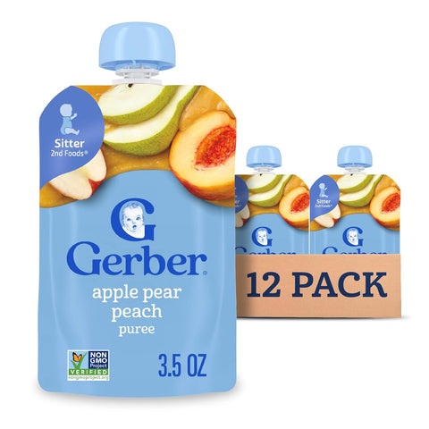Gerber Stage 2 Apple Pear Peach Pouch, 3.5 Oz, 12 Pack