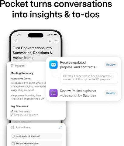 Pocket AI Voice Recorder, Auto Transcription, AI Note Taker, Space Grey