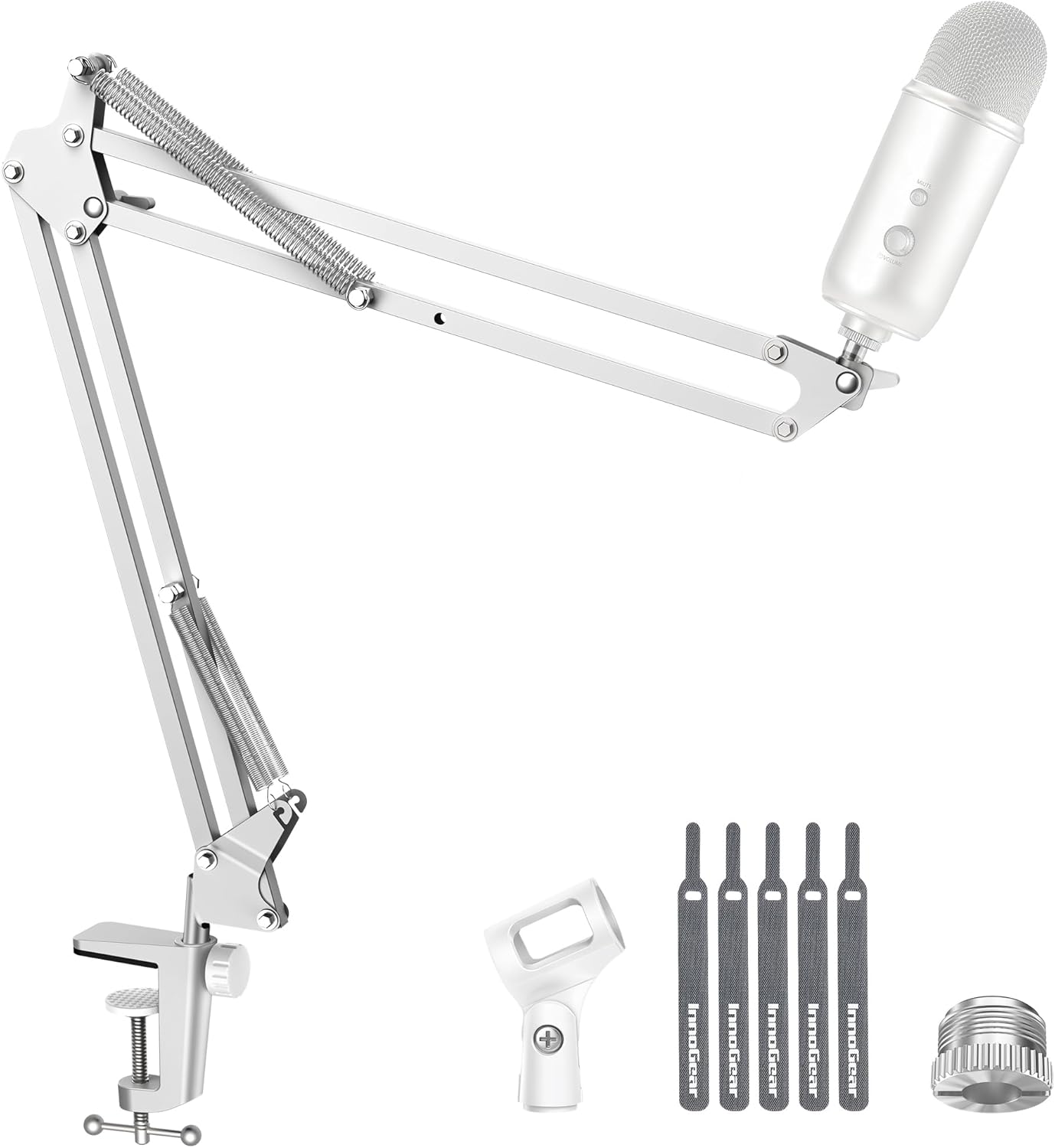 InnoGear Boom Arm Microphone Mic Stand for Blue Yeti Fifine HyperX, White