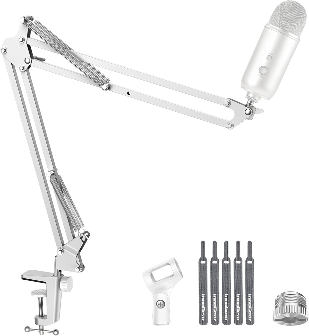 InnoGear Boom Arm Microphone Mic Stand for Blue Yeti Fifine HyperX, White