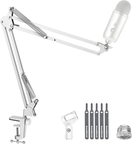 InnoGear Boom Arm Microphone Mic Stand for Blue Yeti Fifine HyperX, White