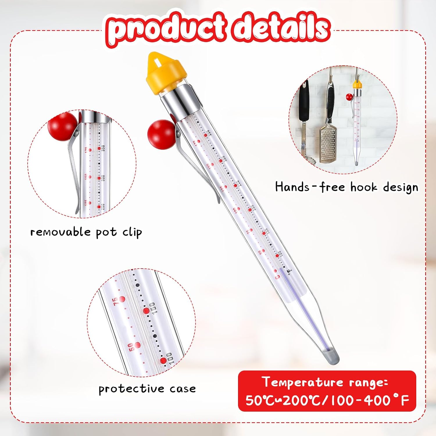 Photect 3 Pcs Candy Thermometer with Pot Clip 8", Mixed Color